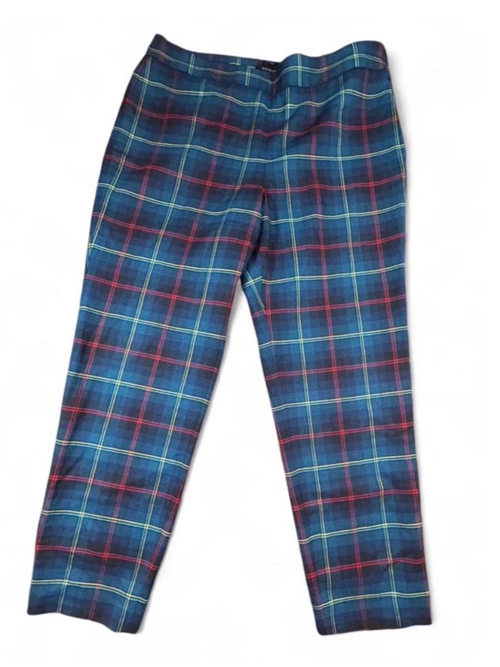 Talbots Heritage Plaid Wool Blend Ankle Pants Size 16 Blue Tartan Career Preppy